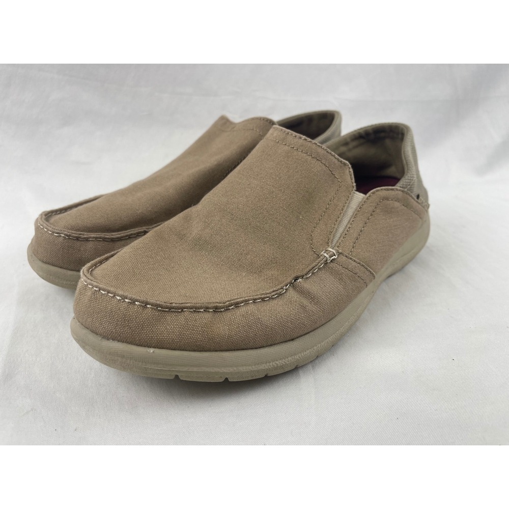 Crocs Santa Cruz Mens Size 11 Khaki Canvas Slip On Loafer Shoes Casual Comfort